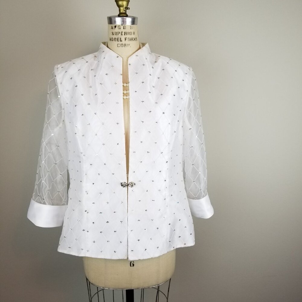 Coldwater Creek White Cocktail Formal Jacket Sheer with Sparkle